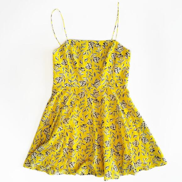 Alice + Olivia Glinda Yellow Floral Cotton Silk Blend Mini Fit and Flare Dress 8 - Picture 3 of 16